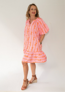 Buttons & bows dress puff sleeve