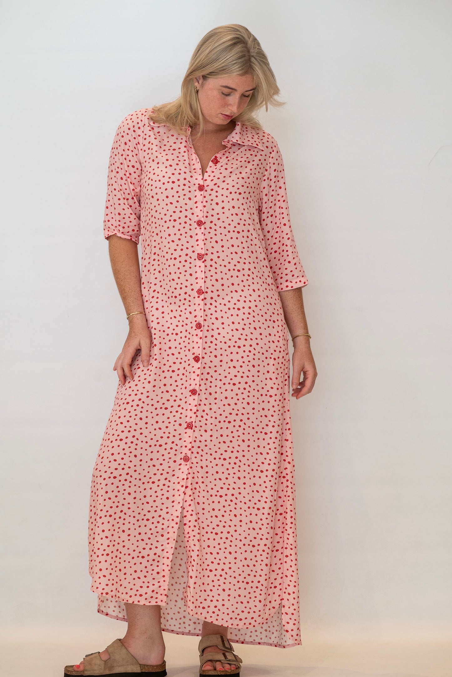 Ella dress - pink red polka