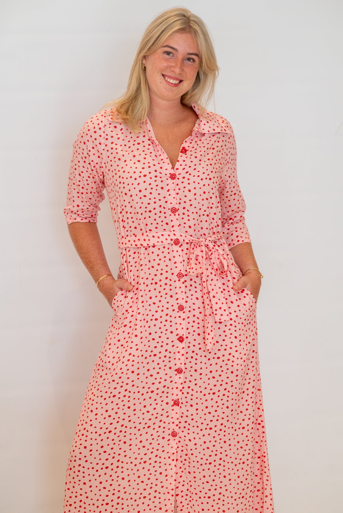 Ella dress - pink red polka