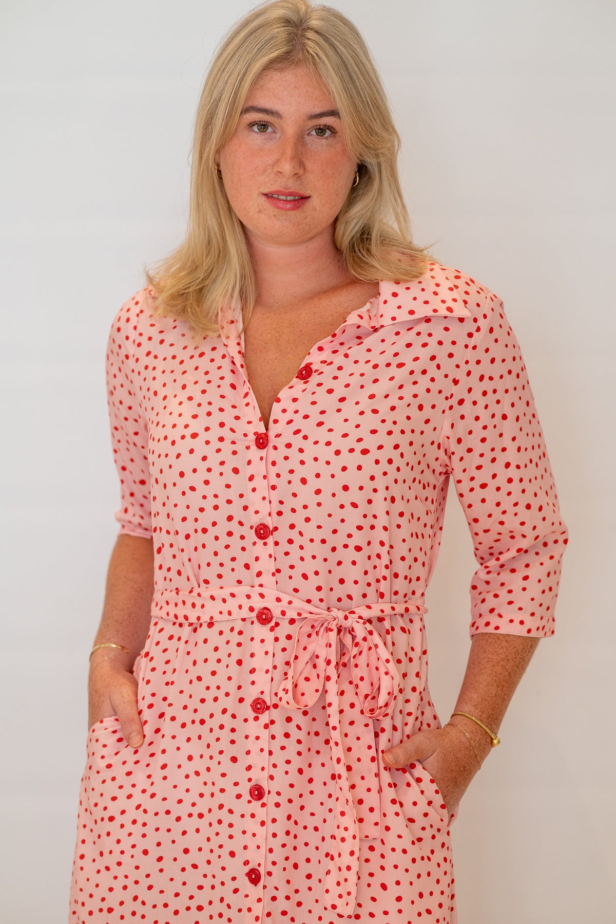 Ella dress - pink red polka