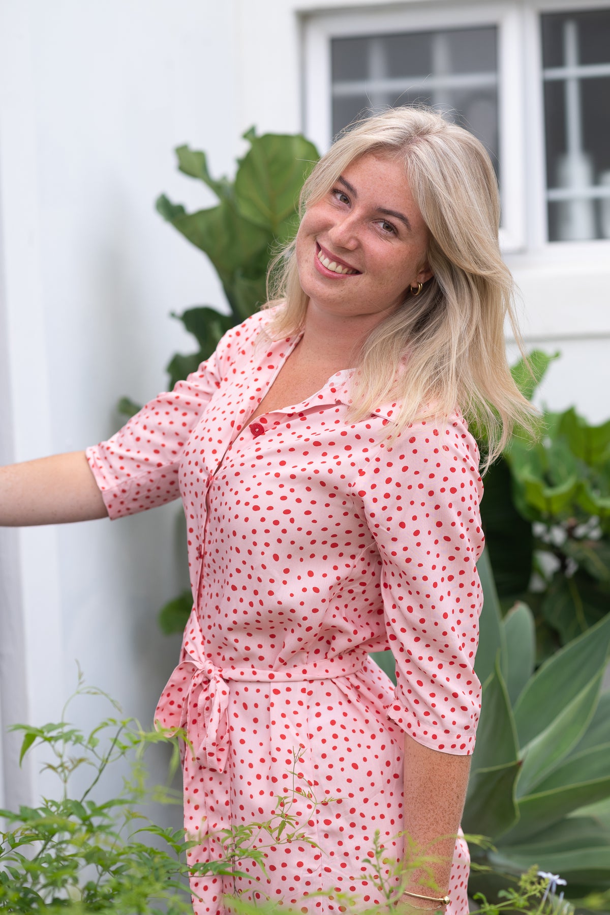 Ella dress - pink red polka