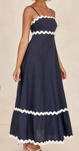 Load image into Gallery viewer, Navy &amp; white ric rac maxi dress
