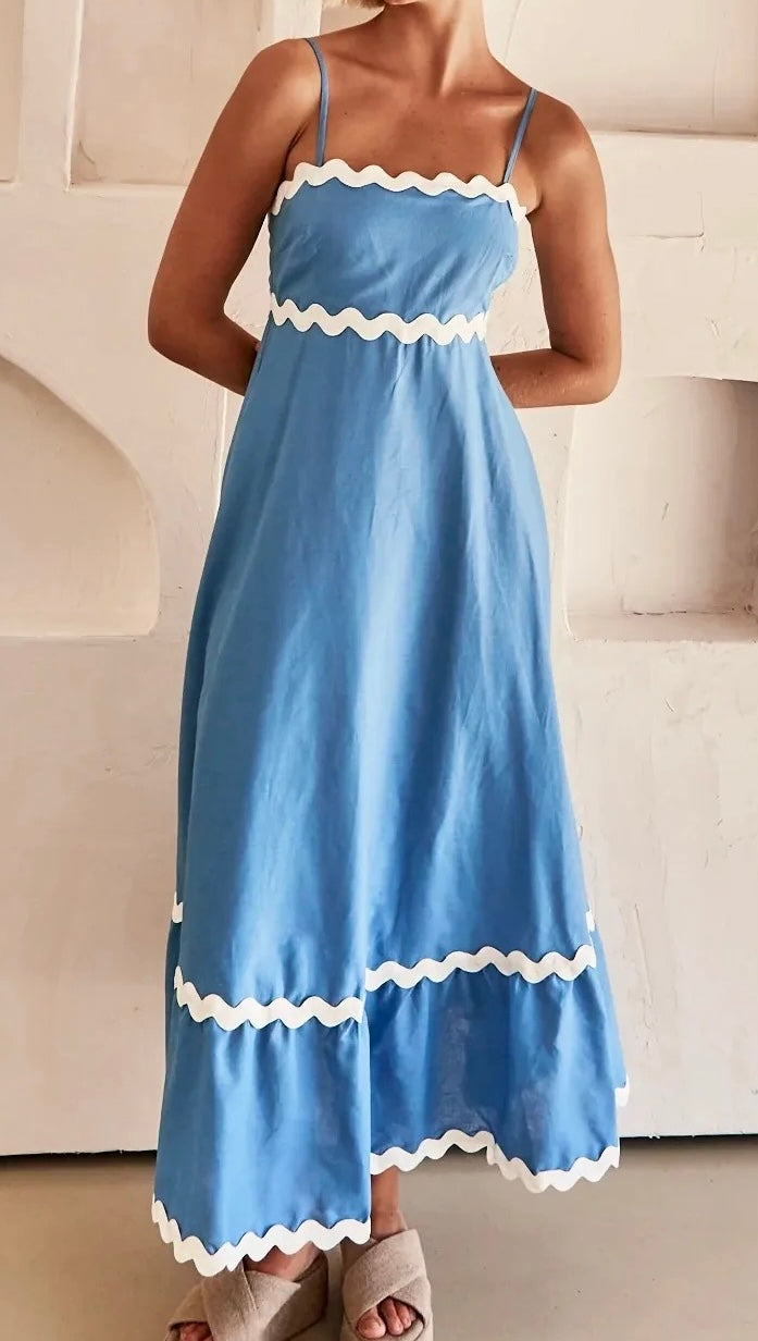 Blue & white ric rac maxi dress