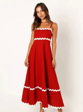 Load image into Gallery viewer, Red &amp; white ric rac maxi dress
