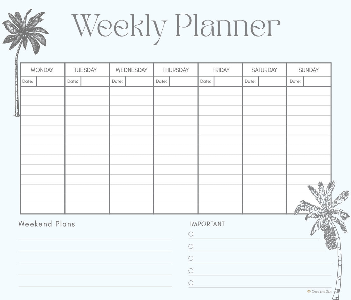 Weekly planner azure palm