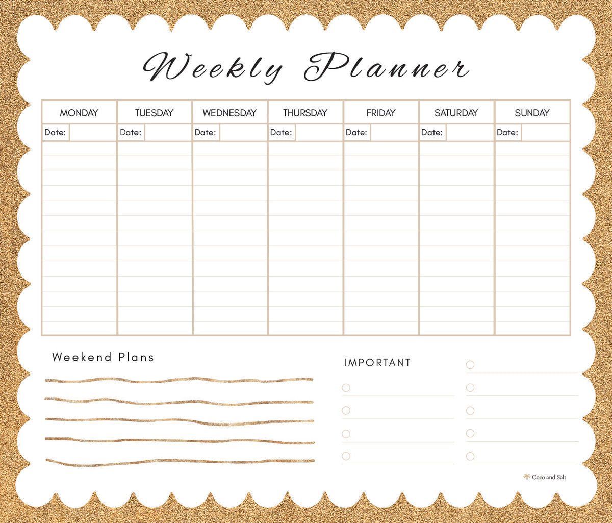 Weekly planner gold scallop